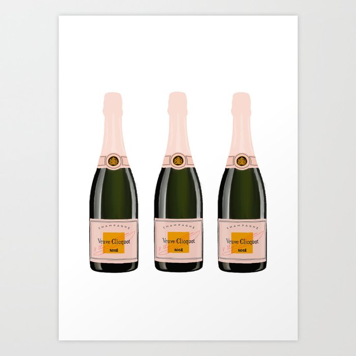 Three Champagne Rose Bottles Art Print