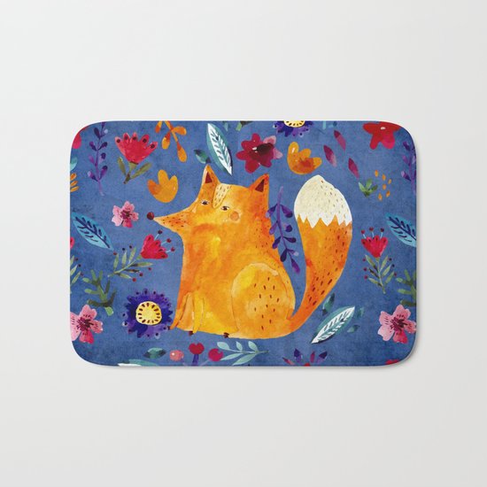 The Smart Fox in Flower Garden Bath Mat