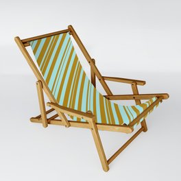 [ Thumbnail: Dark Goldenrod & Turquoise Colored Lines/Stripes Pattern Sling Chair ]