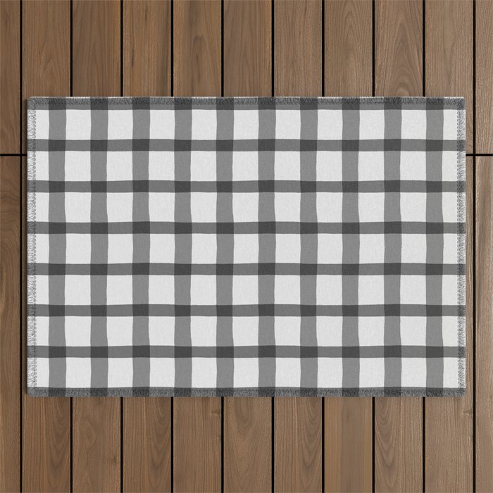 Gray and White Jagged Edge Plaid Outdoor Rug