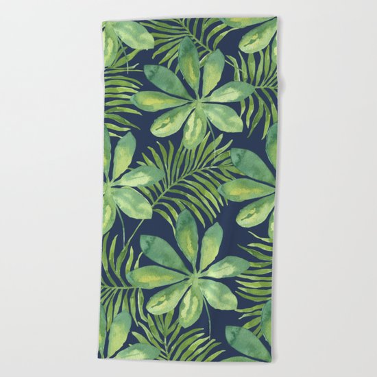 Tropical Branches Pattern on Dark 01 Beach Towel