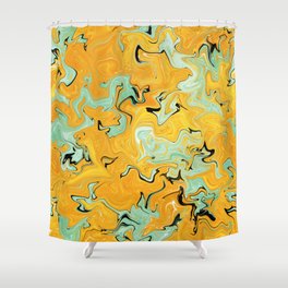 Yellow mustard and green mint fluid abstract art Shower Curtain