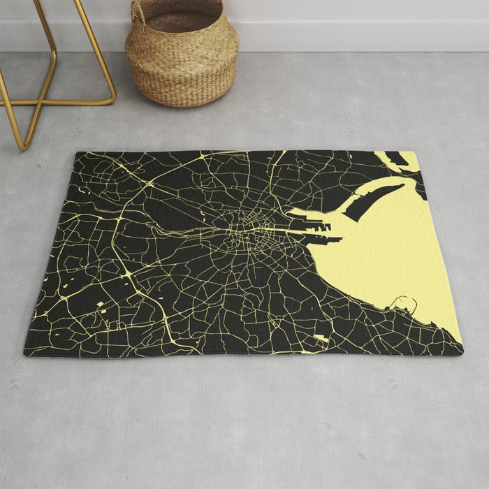 Dublin Street Map Black and Yellow Rug