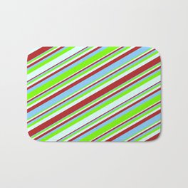 [ Thumbnail: Red, Light Sky Blue, Green, and Light Cyan Colored Striped/Lined Pattern Bath Mat ]