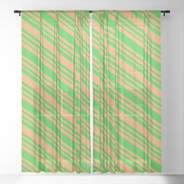 [ Thumbnail: Brown & Lime Green Colored Striped/Lined Pattern Sheer Curtain ]
