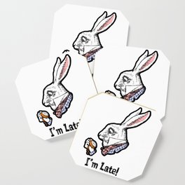 I'm Late! The White Rabbit from Alice in Wonderland black & white version Coaster