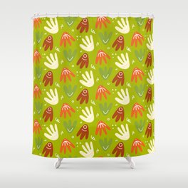 Abstract botanical seamless pattern. Leaves and flowers with doodle elements Shower Curtain