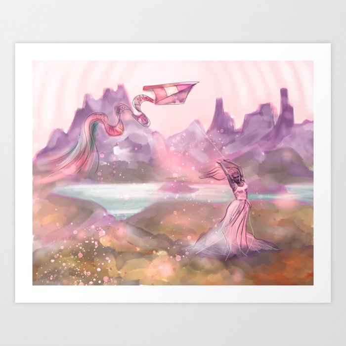 Dancing women with kite - 1 Art Print