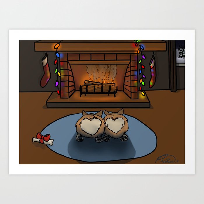 Cozy Corgi Christmas Art Print
