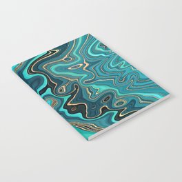 Peacock Teal + Hypnotic Gold Stylized Fluid Painting Notebook