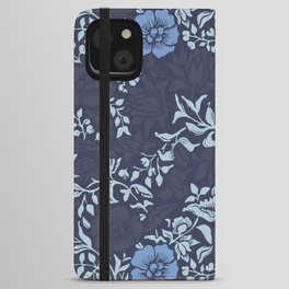 Arts and Crafts Inspired Floral Pattern Blue iPhone Wallet Case