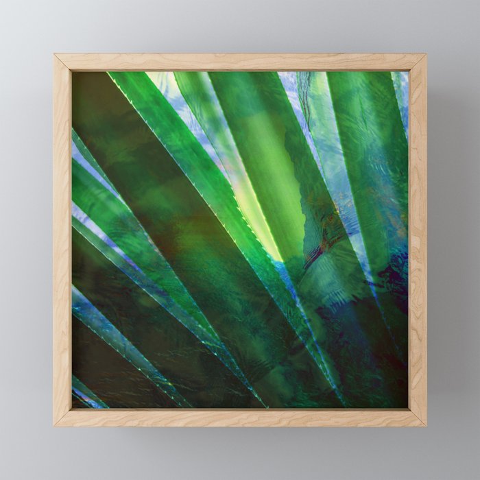 Tropical Ocean Summer Leaves Pattern Green Blue Framed Mini Art Print