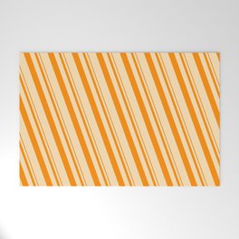 [ Thumbnail: Dark Orange & Beige Colored Lined/Striped Pattern Welcome Mat ]