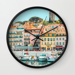 Cannes City Print, Luxurious Yachts And Boats, French Riviera, Travel Print, City Marina Port In France Poster, Colored Houses Photography, Colorful Home, Home Decor, Wall Art Print Wall Clock
