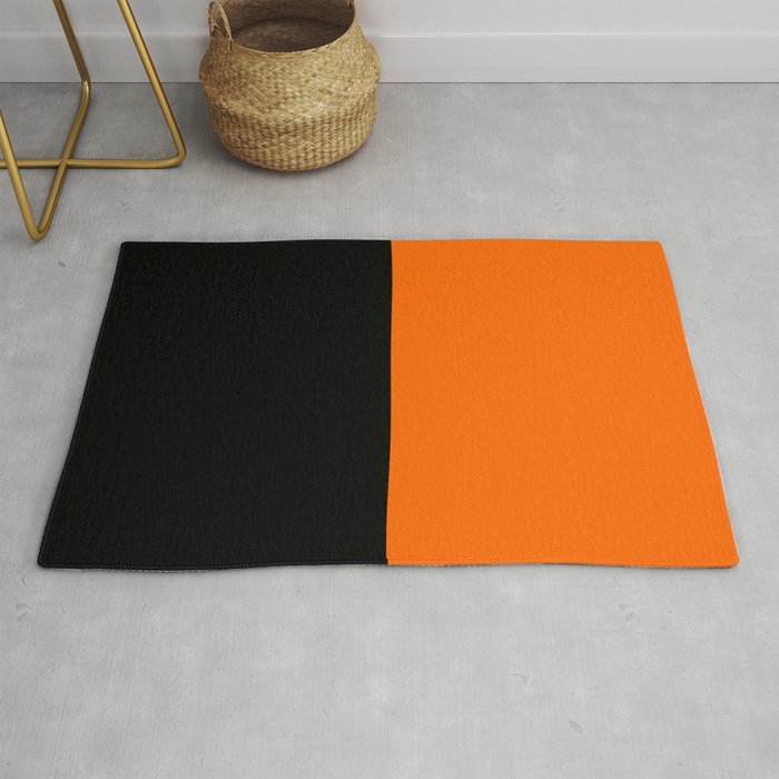 Black Bright Orange Color Block Rug