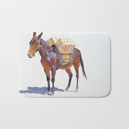 Mule study (1899) by Frederic Remington Bath Mat | Frontier, Painting, Wild, Landscape, Desert, American, Retro, Oldwest, Donkey, Carrier 