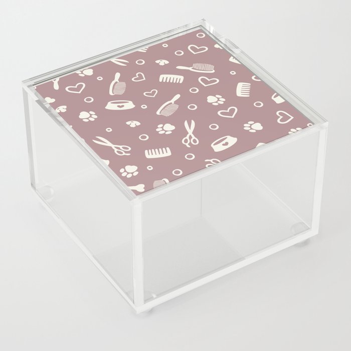 White Pet Hairdresser Tools on Rosy Brown Acrylic Box