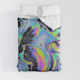Psychedelic Blacken Multicolored Liquid Marble Pattern - Gift for Melodic Art Lovers Duvet Cover