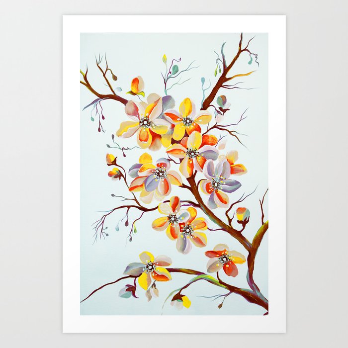 Japanese Cherry Tree Flowers Cherry Blossom Branch Art Print By