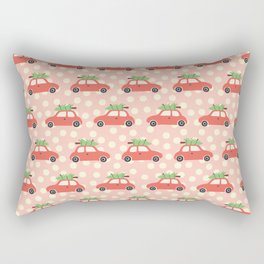 Red Vintage Holiday Christmas Cars Rectangular Pillow