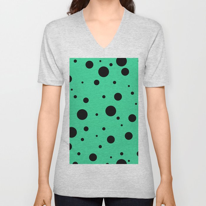 Black Bubbles On Green V Neck T Shirt