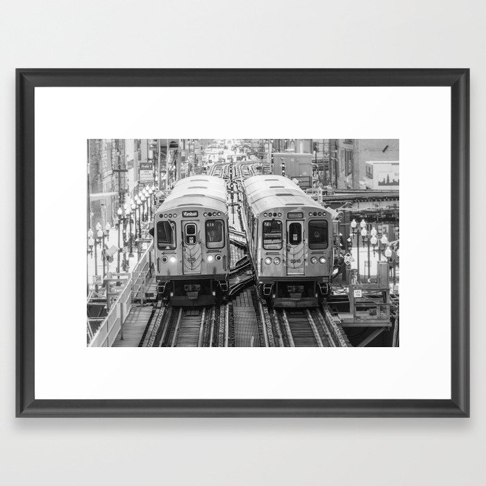 Black and White Chicago Train El Train above Wabash Ave the Loop Windy City Framed Art Print