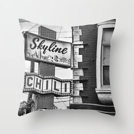 Legendary Skyline Chili of Cincinnati - Black and White Throw Pillow