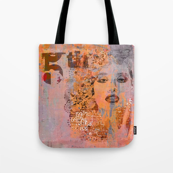 Wild Woman modern face mixed media art orange Tote Bag