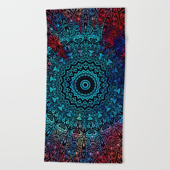 Bohemian Passion Blue & Red Mandala Design Beach Towel