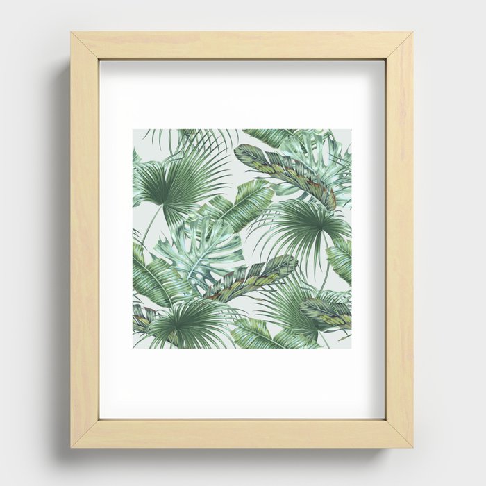 Tropical palm leaves, monstera, banana leaf, jungle foliage floral seamless pattern, summer background. Vintage botanical exotic illustration wallpaper.  Recessed Framed Print