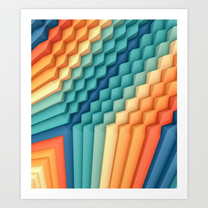 Exponential Edges Red, Blue and Orange Geometric Abstract Artwork Art Print