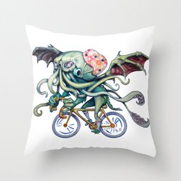 Cthulhu Riding A Bicycle Throw Pillow
