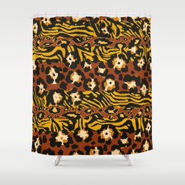 Wild animal leopard and tiger skins patchwork abstract vintage seamless pattern Shower Curtain