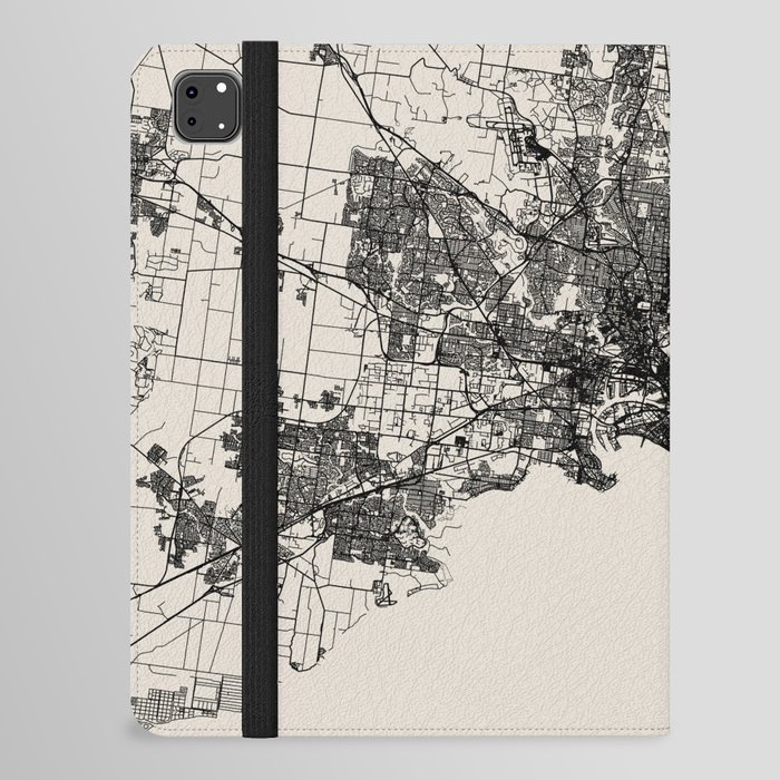 Australia, Melbourne - Black and White Illustrated Map iPad Folio Case