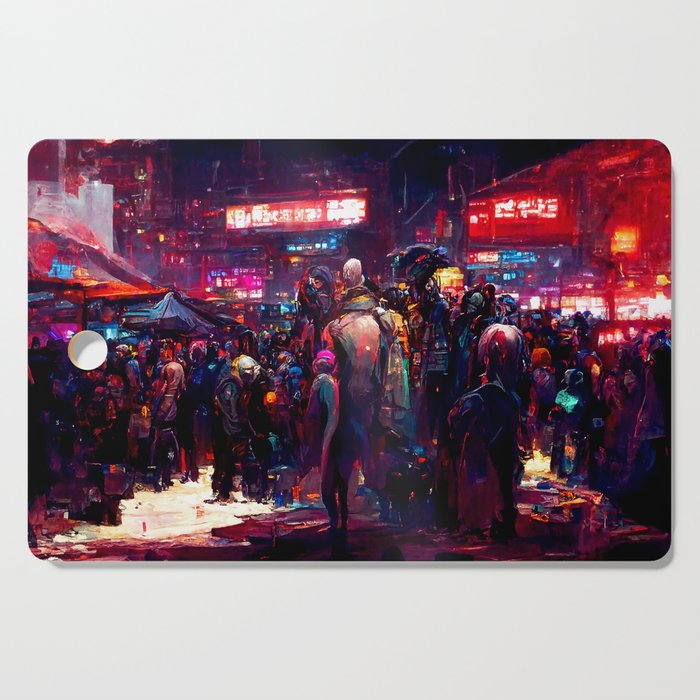 Postcards from the Future - Cyberpunk Street Market Cutting Board