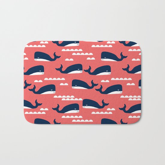 Nautical whales cute simple minimal basic ocean pattern nursery gender nuetral Bath Mat