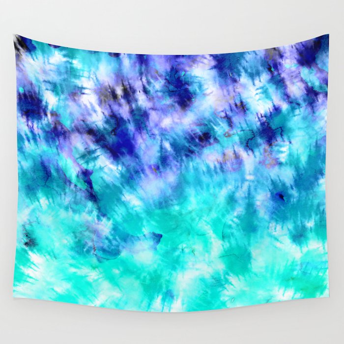 Modern Boho Blue Turquoise Watercolor Mermaid Tie Dye Pattern Wall Tapestry By Girly Trend Audrey Chenal Society6 - How To Make A Tie Dye Wall Tapestry