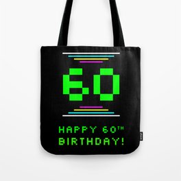 [ Thumbnail: 60th Birthday - Nerdy Geeky Pixelated 8-Bit Computing Graphics Inspired Look Tote Bag ]