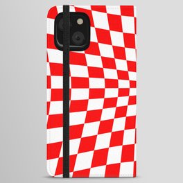 Red Op Art Check or Checked Background. iPhone Wallet Case