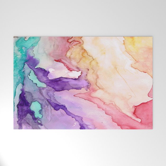 Color My World Watercolor Abstract Painting Welcome Mat By