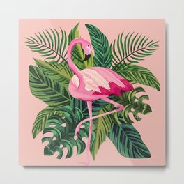 Pink Flamingo With Palm Metal Print | Birds, Modernart, Summer, Flamingos, Graphicdesign, Flamingo, Modern, Trendy, Pinkflamingo, White 