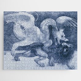 Leonardo da Vinci "Fight between a Dragon and a Lion"(blue) Jigsaw Puzzle