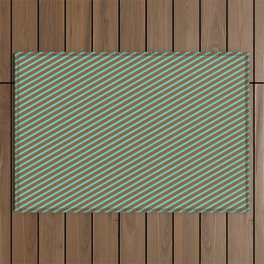 [ Thumbnail: Turquoise & Sienna Colored Lines Pattern Outdoor Rug ]