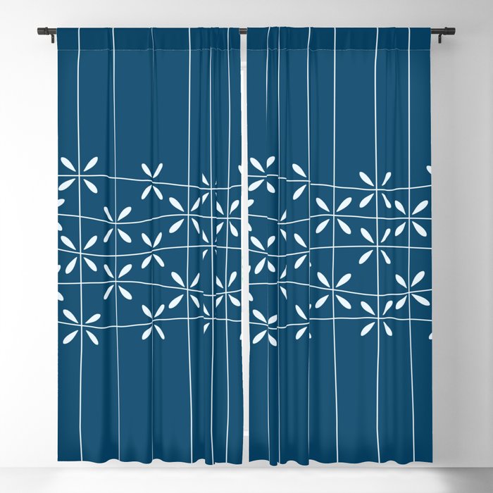 Abstract Shapes 139 in Night Blue (Floral Abstraction Pattern) Blackout Curtain