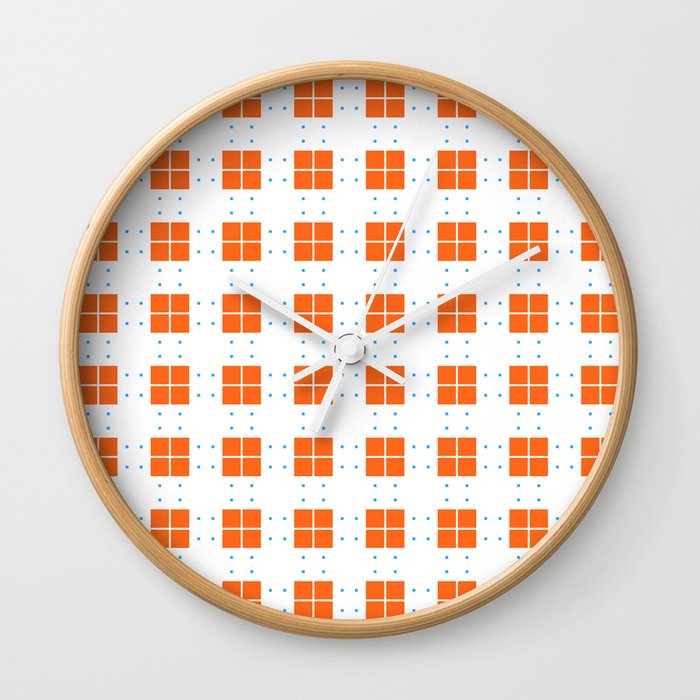 Orange Blue Cell Checks Wall Clock