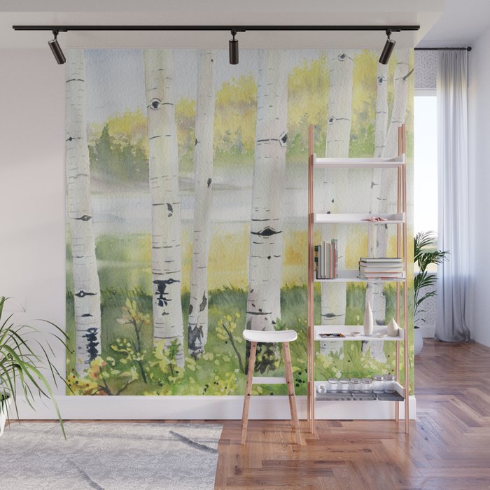 Behind The Birch Trees Wall Mural