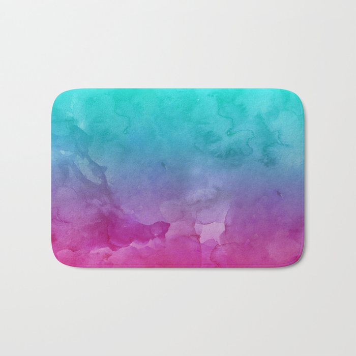 Modern bright summer turquoise pink watercolor ombre hand painted background Bath Mat