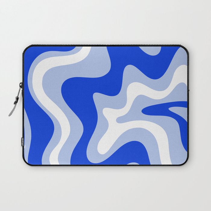 Retro Liquid Swirl Abstract Pattern Royal Blue, Light Blue, and White  Laptop Sleeve