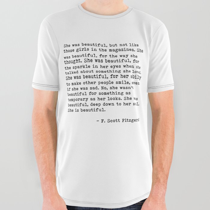 F. Scott Fitzgerald, She Was Beautiful Quote, The Great Gatsby All Over Graphic Tee