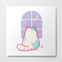 Cute Stargazing Cat Looking Out Window at the Moon & Night Sky  Metal Print | Graphicdesign, Stars, Window, Sky, Tail, Space, Cat, Night, View, Digital 